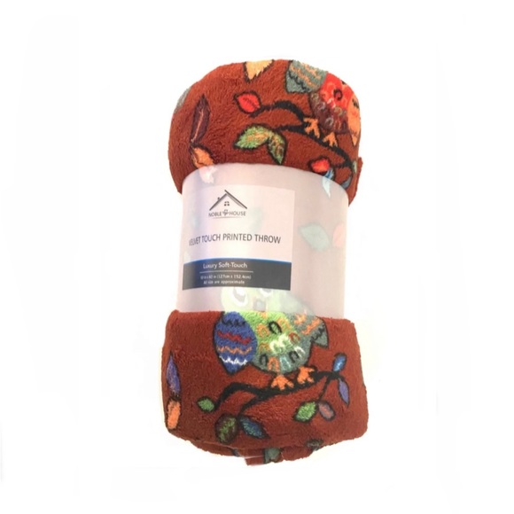 Autumn Fall Rustic Orange Owls Colorful Leaves Branch Velvet Touch Throw Blanket - Picture 1 of 3